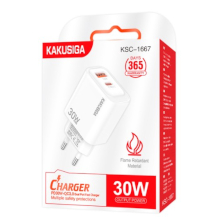 CARICABATTERIA KSC-1667 1 X USB-C PD 30W + 1 X USB-A QC3.0 BIANCO