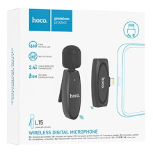 MICROFONO CON RICEVITORE LIGHTNING WIRELESS HOCO L15 CON CLIP NERO