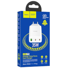 CARICABATTERIA HOCO N33 2XUSB-C + 1XUSB-A 35W 3A QC3.0 PD BIANCO