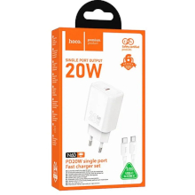 CARICABATTERIA USB-C HOCO N60 + CAVO TYPE-C LIGHTNING PD QC 20W BIANCO