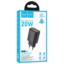CARICABATTERIA USB-A + USB-C HOCO N61 PD QC 20W NERO