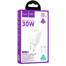 CARICABATTERIA USB-C HOCO N62 + CAVO TYPE-C TYPE-C PD QC 30W BIANCO