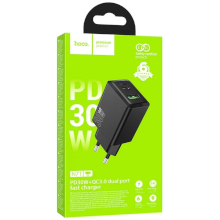 CARICABATTERIA USB-A + USB-C HOCO N71 PD QC3.0 AFC 30W 3A NERO
