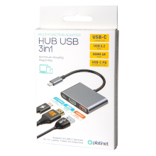 HUB USB-C 3 IN 1 HDMI 4K + USB-A 3.2 + USB-C PD 100W IN ALLUMINIO