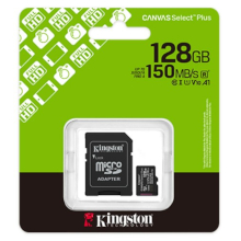 MICRO SD HC KINGSTON 128 GB CON ADATTATORE SD CANVAS SELECT PLUS CLASS 10 V10 A1