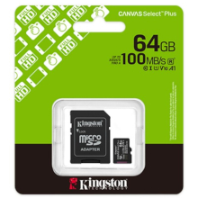 MICRO SD HC KINGSTON 64 GB CON ADATTATORE SD CANVAS SELECT PLUS CLASS 10 V10 A1