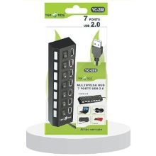 HUB USB 7 PORTE 2.0 CON INTERRUTTORI NERO YC-208